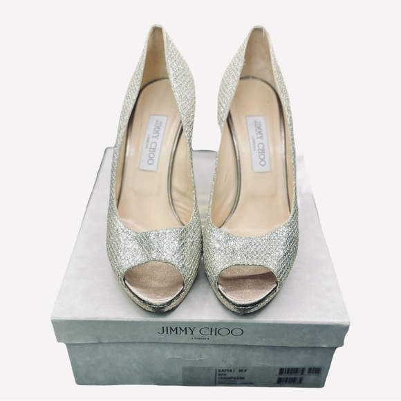 Jimmy Choo Women's Gold Peep Toe Heels - Picture 5 of 5